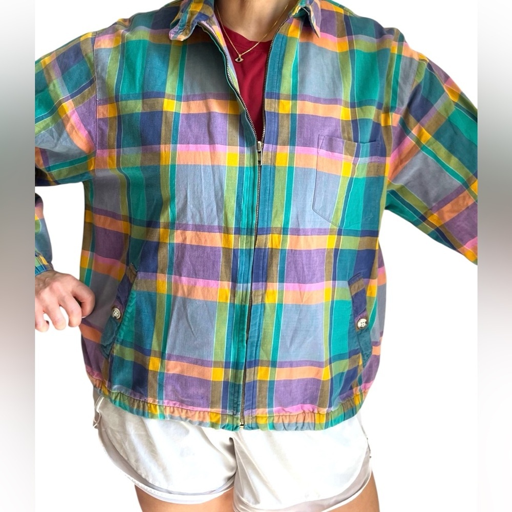 Allen Solly Vintage Madras Plaid Jacket, Petite L - Picture 9 of 12